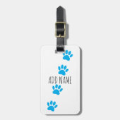 Blue Dog Paw Prints Individuelle Name Gepäckanhänger (Vorderseite vertikal)