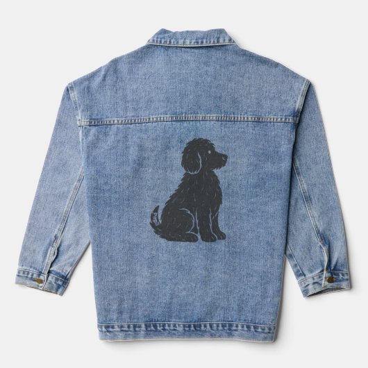 Blue Dog Silhouette Minimal Art Jeansjacke (Rückseite)