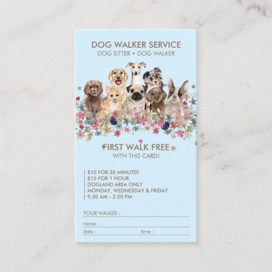 Blue Dog Walker Service Kostenloser Name des Gesch Visitenkarte (Vorderseite)