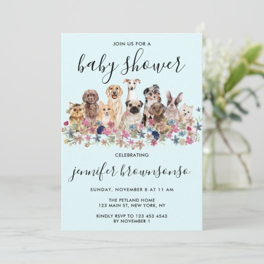 Blue Dogs Haustier Familienfeier Kinderdusche Einladung (Stehend Vorderseite)