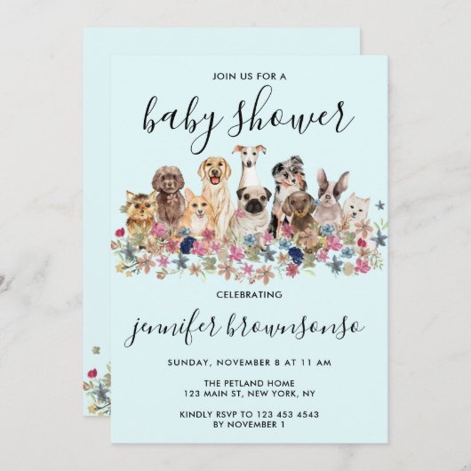 Blue Dogs Haustier Familienfeier Kinderdusche Einladung (Vorne/Hinten)