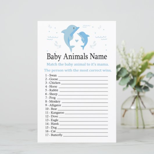 Blue Dolphin Baby Animals Name Game (Stehend Vorderseite)