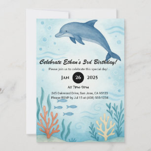 Blue Dolphin & Colorful Korallenriff Geburtstag Einladung