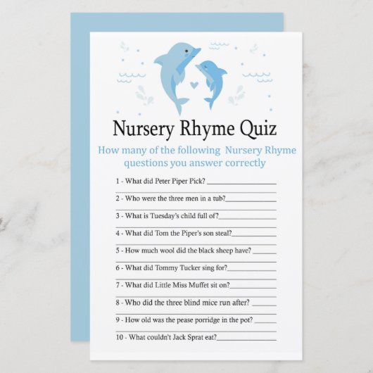 Blue Dolphin Kinderzimmer Rhyme Quiz Babyduschensp (Vorne/Hinten)