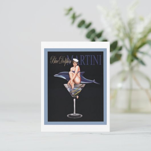 Blue Dolphin Martini Postkarte (Stehend Vorderseite)
