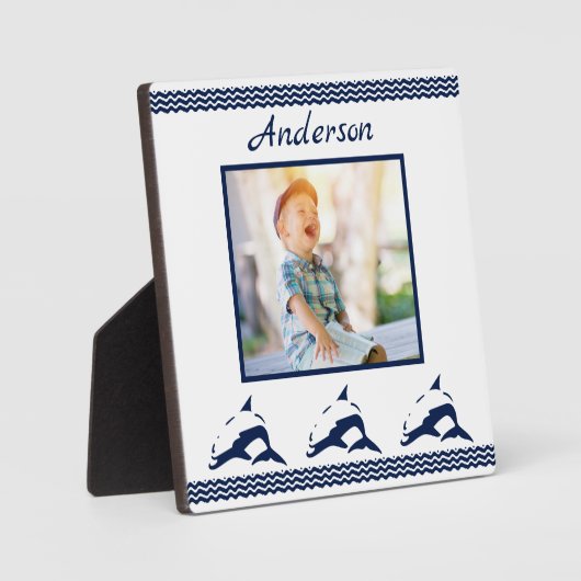 Blue Dolphin Nautical Navy Foto Frame Fotoplatte (Vorderseite)