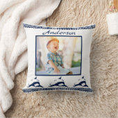 Blue Dolphin Nautical Navy Foto Frame Kissen (Decke)