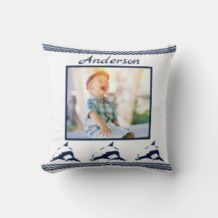 Blue Dolphin Nautical Navy Foto Frame Kissen