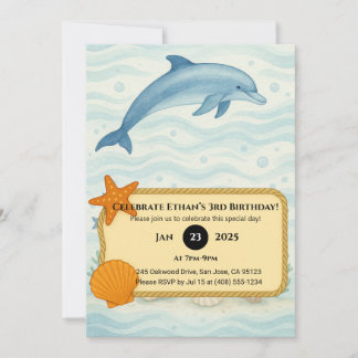 Blue Dolphin & Ocean Floor Back Design Geburtstag Einladung