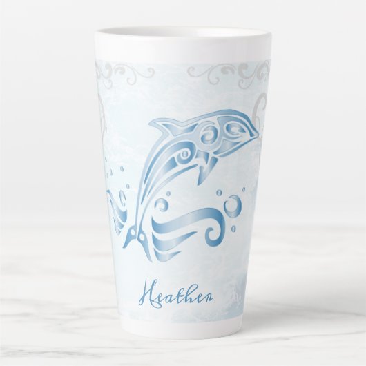 Blue Dolphin Personalisiert Latte Tasse (Vorderseite)