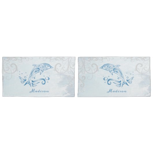 Blue Dolphin Personalisiert Pillow Case Kissenbezug (Vorderseite-Set)