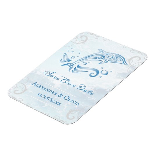 Blue Dolphin Save the Date Magnet (Linke Seite)