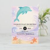 Blue Dolphin & Starfish Ocean Geburtstag Einladung (Stehend Vorderseite)