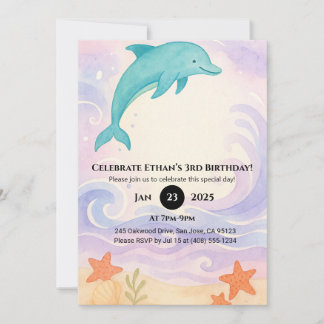 Blue Dolphin & Starfish Ocean Geburtstag Einladung