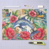 Blue Dolphin Tropical Floral & Butterfly Decoupage Seidenpapier (Handwerk)