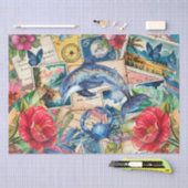 Blue Dolphin Tropical Floral & Butterfly Decoupage Seidenpapier (Handwerk)