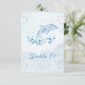 Blue Dolphin Wedding Table Card Einladung (Stehend Vorderseite)