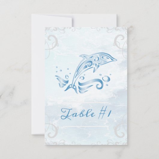 Blue Dolphin Wedding Table Card Einladung (Rückseite)