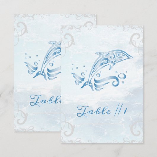 Blue Dolphin Wedding Table Card Einladung (Vorne/Hinten)