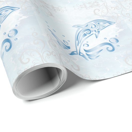 Blue Dolphin Wedding Wrapping Paper Geschenkpapier (Rolleneckpunkt)