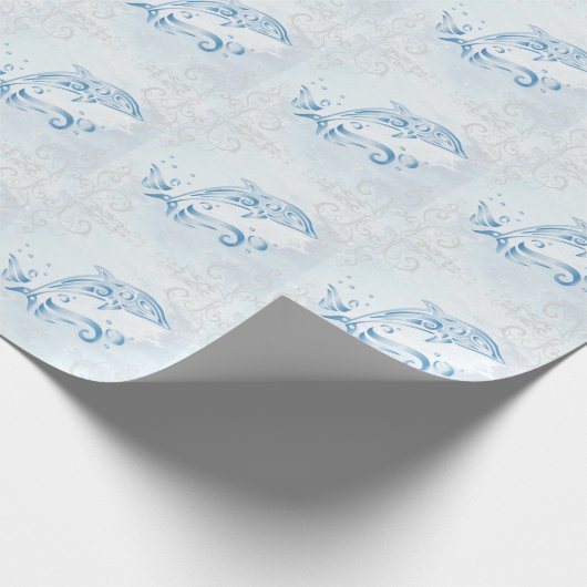 Blue Dolphin Wedding Wrapping Paper Geschenkpapier (Ecke)