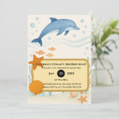 Blue Dolphin with Starfish & Rope Frame Birthday Einladung (Stehend Vorderseite)