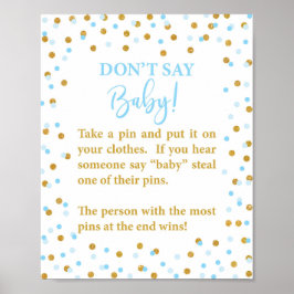 Blue Don't Say Baby Shower Game Sign Poster