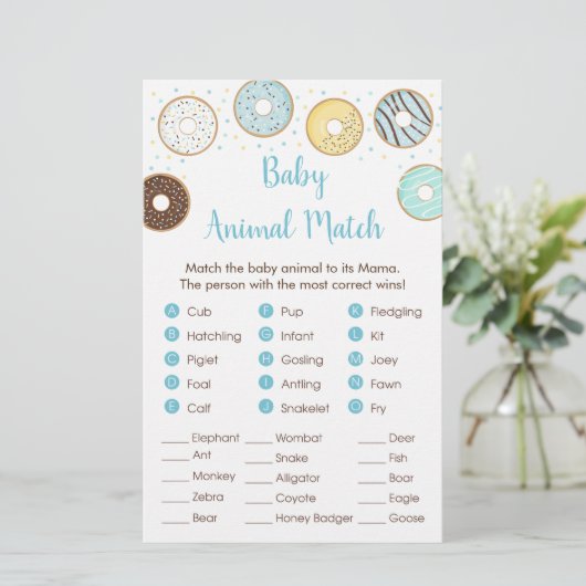 Blue Donut Baby Shower Animal Match Game (Stehend Vorderseite)