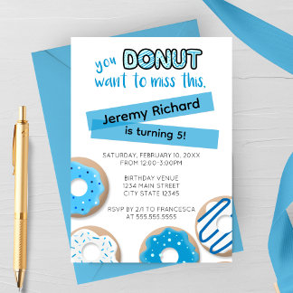 Blue Donut Birthday Invitation Einladung