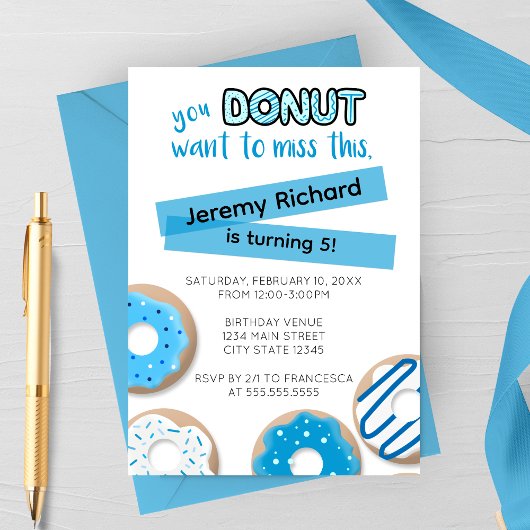 Blue Donut Birthday Invitation Einladung