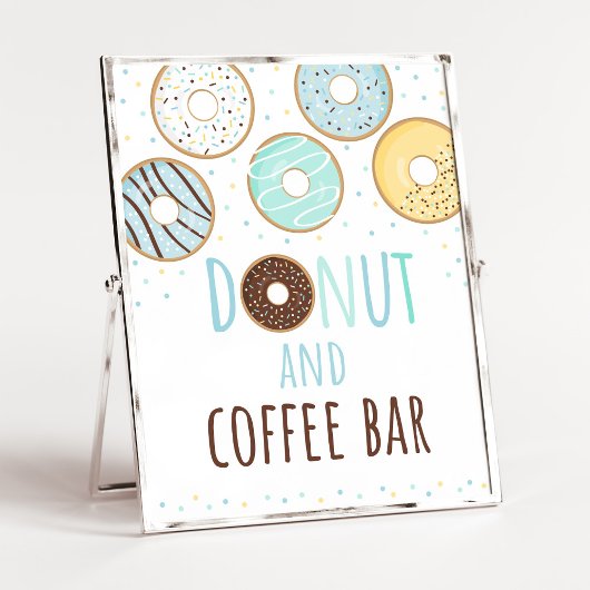 Blue Donut & Coffee Bar Birthday Sign Poster