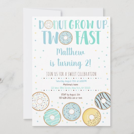 Blue Donut Second Geburtstag Einladung (Vorderseite)
