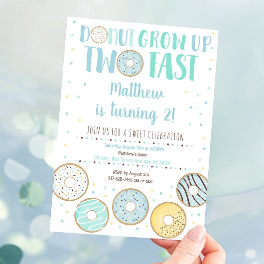Blue Donut Second Geburtstag Einladung