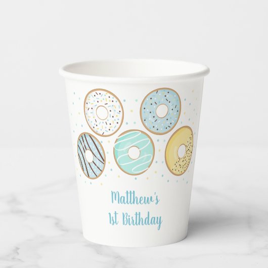 Blue Donut Sprinkles Geburtstag Pappbecher (Rückseite)