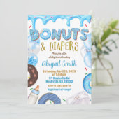 Blue Donuts and Diapers baby shower  Einladung (Stehend Vorderseite)