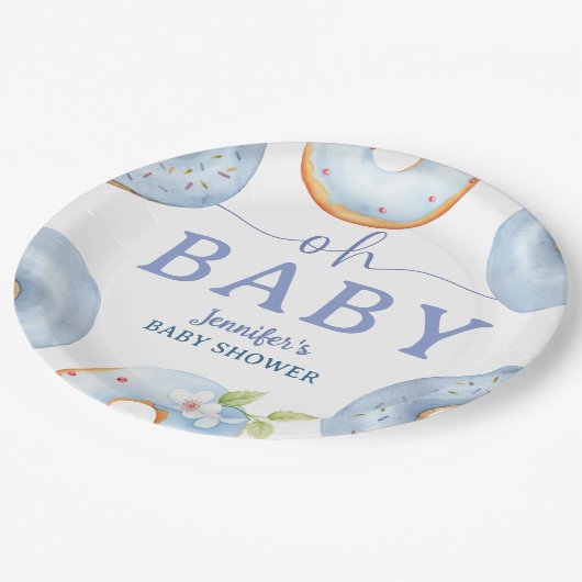 Blue Donuts Baby Shower Brunch  Pappteller (Schrägansicht)