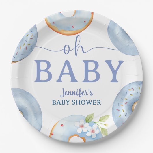 Blue Donuts Baby Shower Brunch Pappteller (Vorderseite)