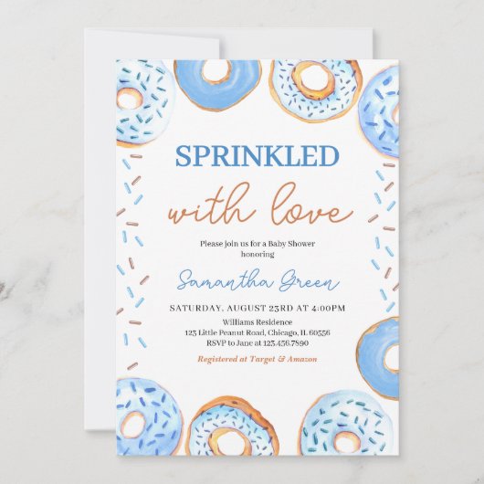 Blue Donuts Baby Sprinkle Baby Dusche Einladung (Vorderseite)