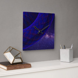 Blue Donuts In Space Square Geometric Wall Clock Quadratische Wanduhr