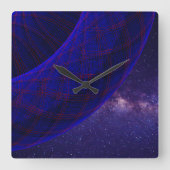 Blue Donuts In Space Square Geometric Wall Clock Quadratische Wanduhr (Vorderseite)