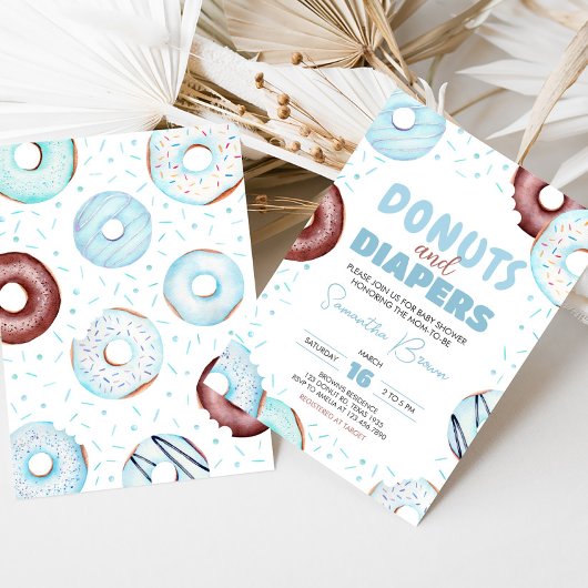 Blue Donuts und Diapers Baby Dusche Einladung