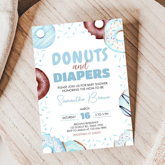 Blue Donuts und Diapers Baby Dusche Einladung
