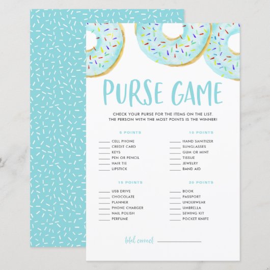 Blue Donuts Was ist in Ihrem Purse Baby Shower Gam (Vorne/Hinten)