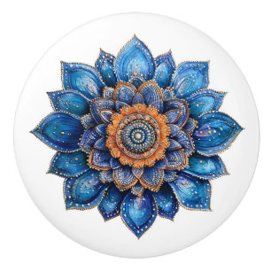 Blue Doodle 3D Mandala Keramikknauf