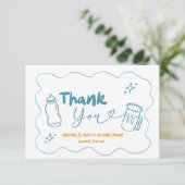 Blue Doodle Baby wird gebrauen Dankeschön Card Dankeskarte (Stehend Vorderseite)