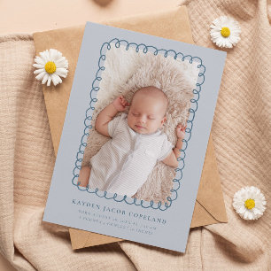 Blue Doodle Frame Birth Announcement Foto Ankündigung