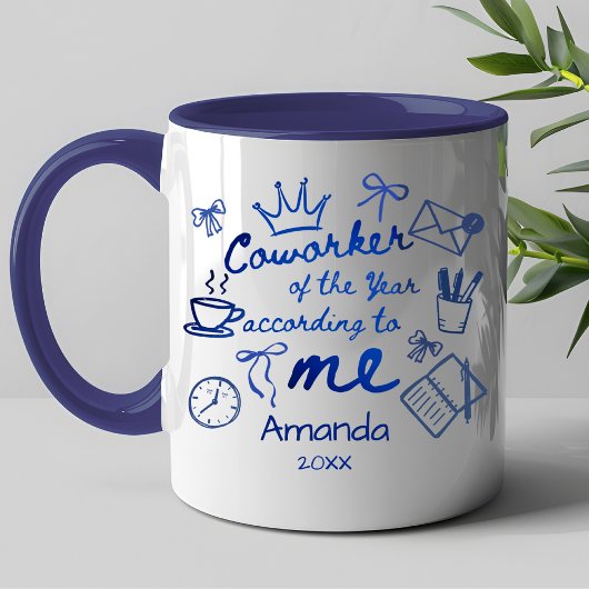 Blue doodle hand drawn funny coworker quote tasse