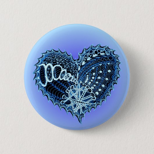 Blue Doodle Heart Button (Vorderseite)