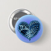 Blue Doodle Heart Button (Vorne & Hinten)
