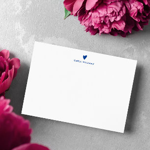 Blue Doodle Heart Formal Classic Family Mitteilungskarte